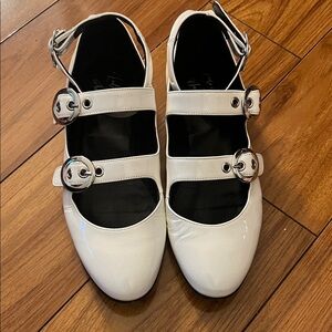White Patent Triple-Strap Mary Jane Flats